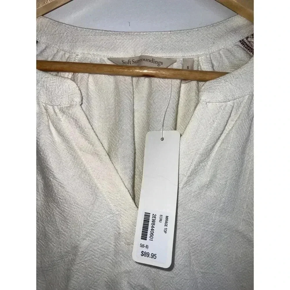 Soft Surroundings  size Small linen pullover embroidered tunic top blouse mirage - Picture 3 of 7